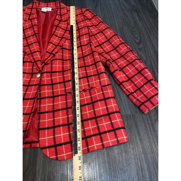 Courtenay Vintage Plaid Red Black Single-Button Blazer w/Shoulder Pads Size 14 - Picture 7 of 12